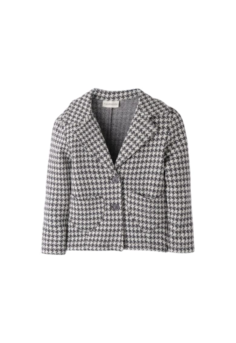 Sacou din Jacquard cu Imprimeu Houndstooth si Buzunare Inima