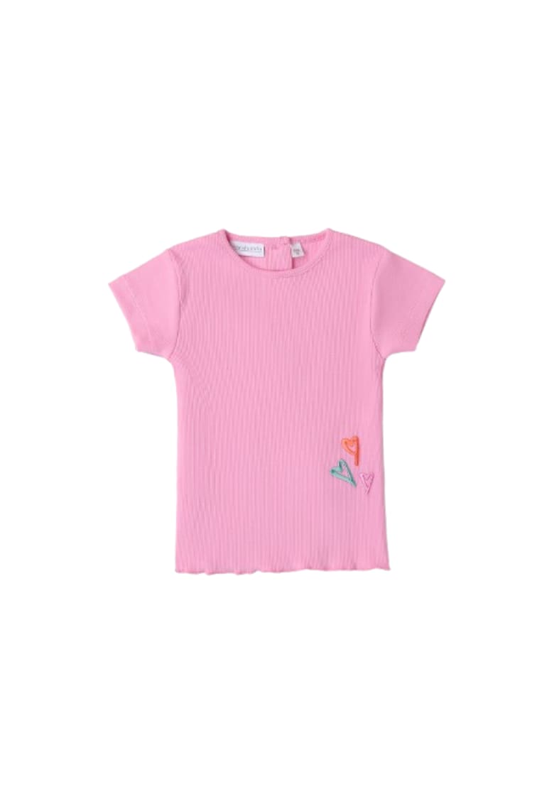 Tricou din Bumbac Elastic Raiat cu Inimioare