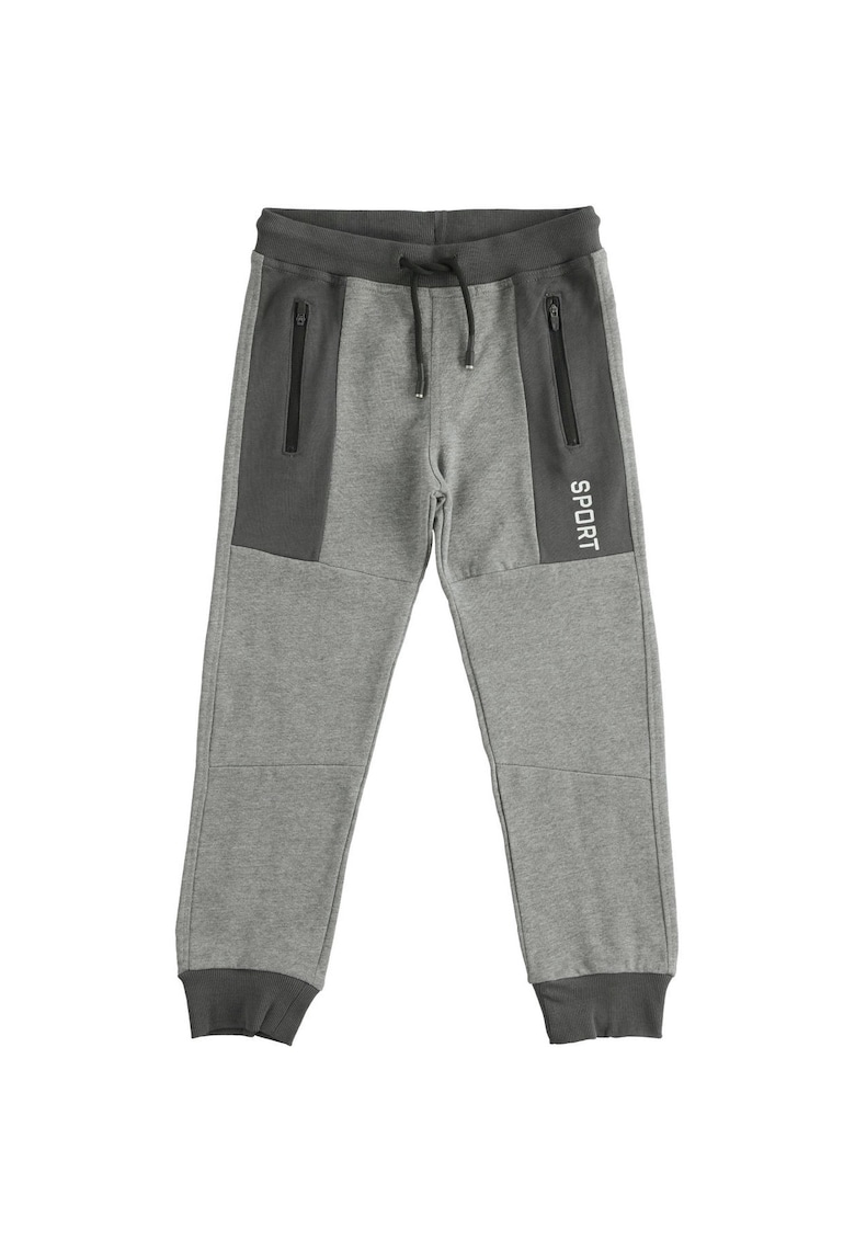 Pantaloni iDO Sport din Vascoza si Poliester cu Fermoare si Text