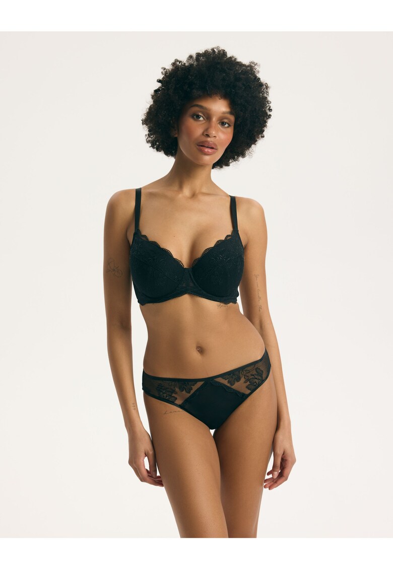 Sutien cu burete brodat Vera - Negru