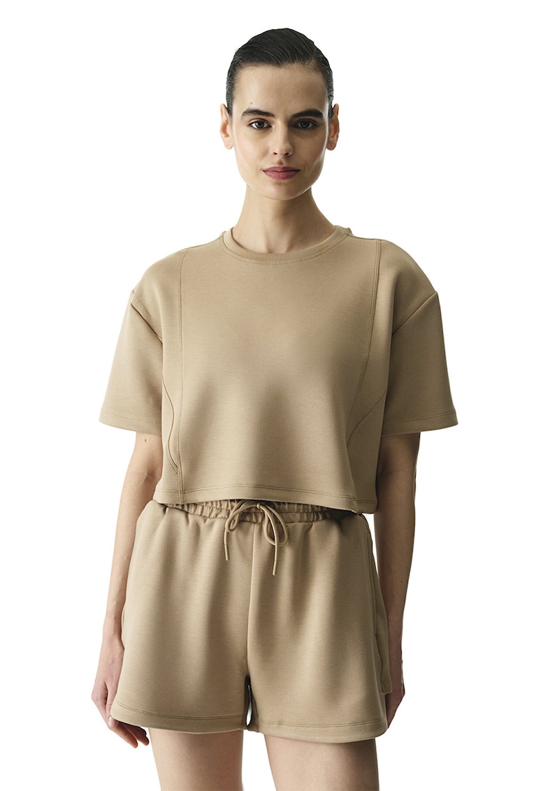Tricou lejer cu maneci cazute - Bej inchis -