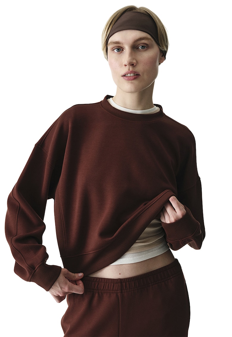 Bluza de trening cu decolteu la baza gatului si maneci cazute - Maro cognac -