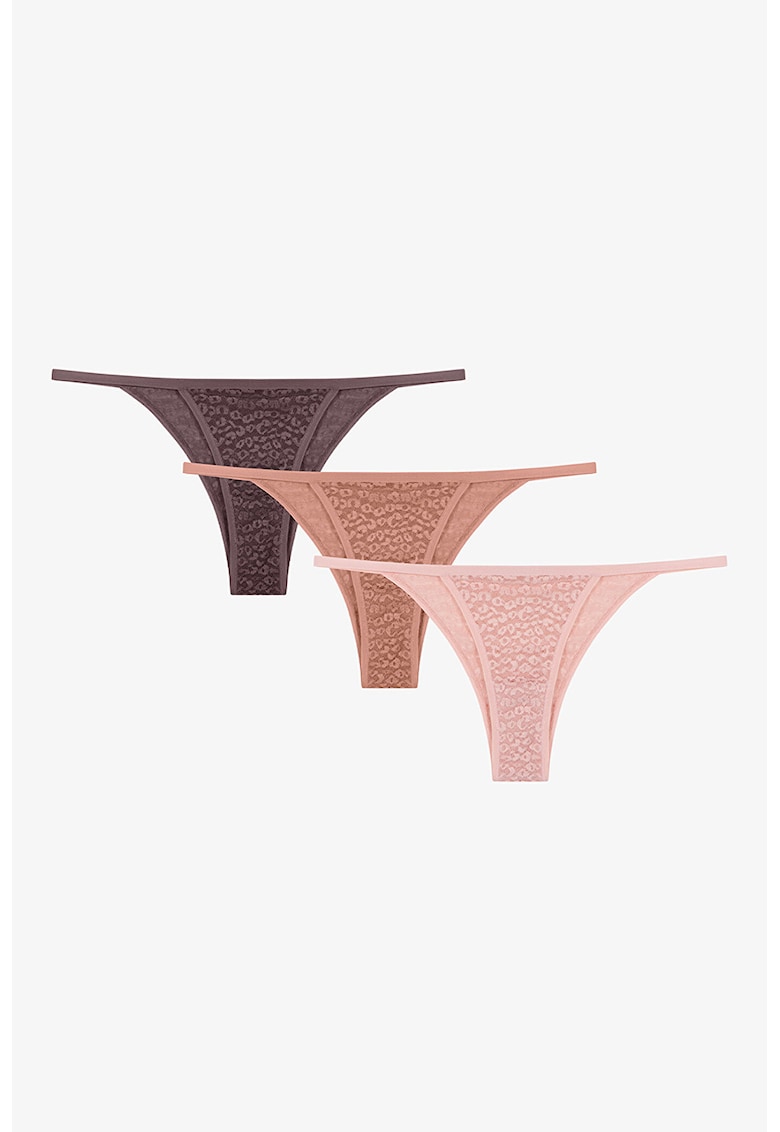 Set de chiloti tanga cu animal print - 3 perechi - Roz pastel/Roz prafuit/Liliac prafuit