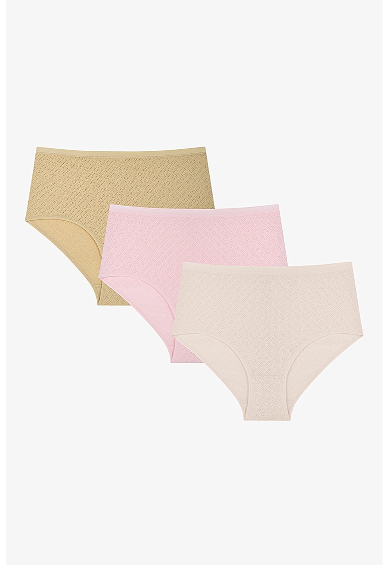 Set de chiloti din bumbac cu talie inalta - 3 perechi - Multicolor