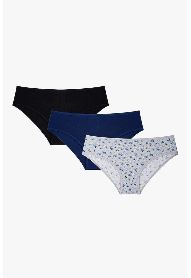 Set de chiloti din amestec de bumbac - 3 perechi - Albastru inchis/Alb optic/Bleumarin