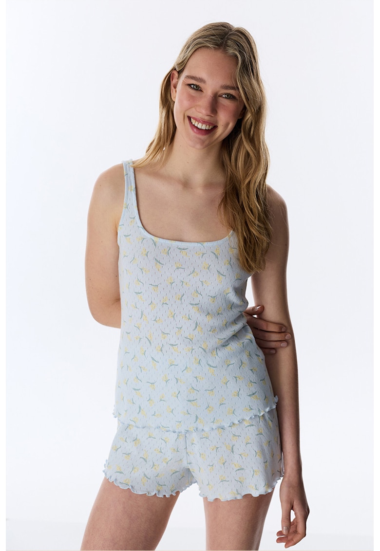 Bluza de pijama cu design floral - Albastru prafuit