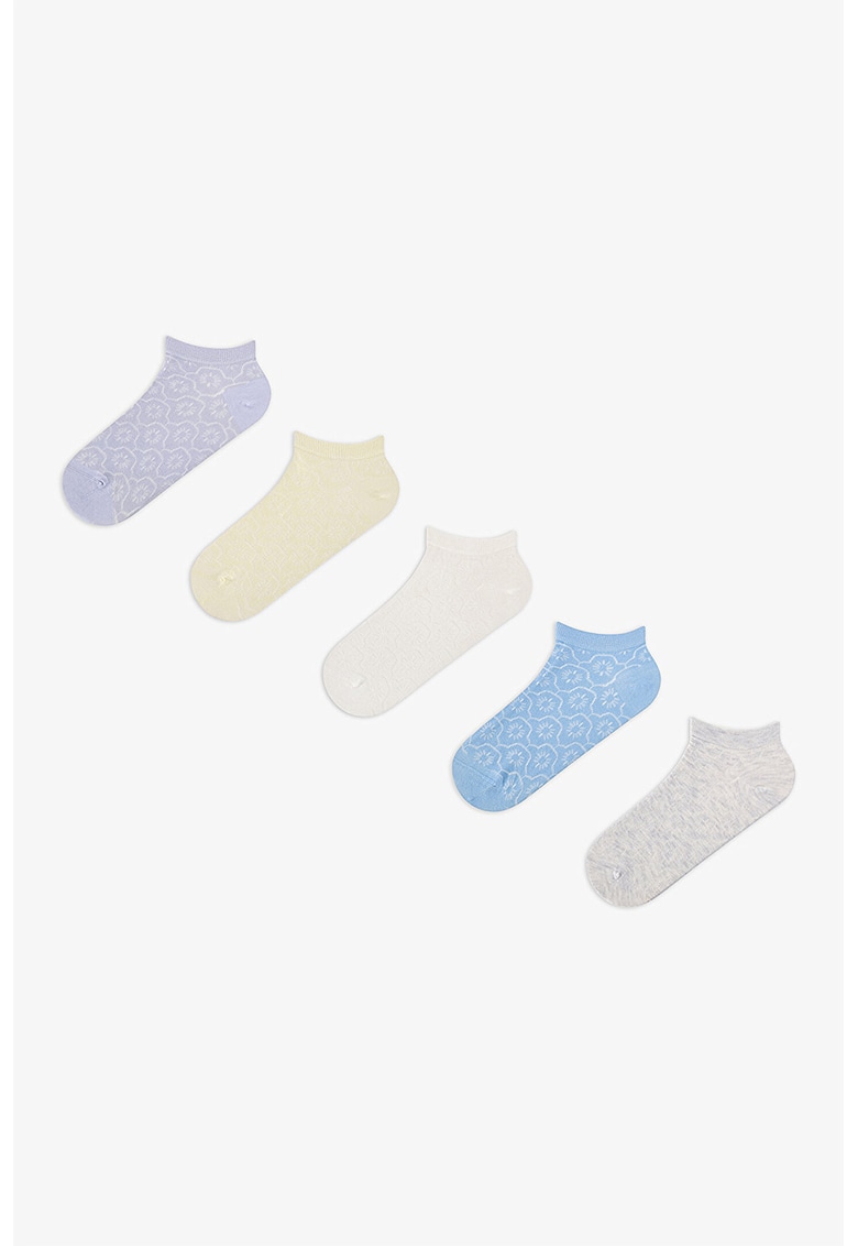 Set de sosete cu model - 5 perechi - Alb fildes/Albastru azur/Violet pastel