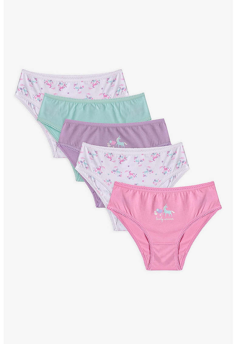 Set de chiloti din bumbac cu imprimeu - 5 perechi - Multicolor