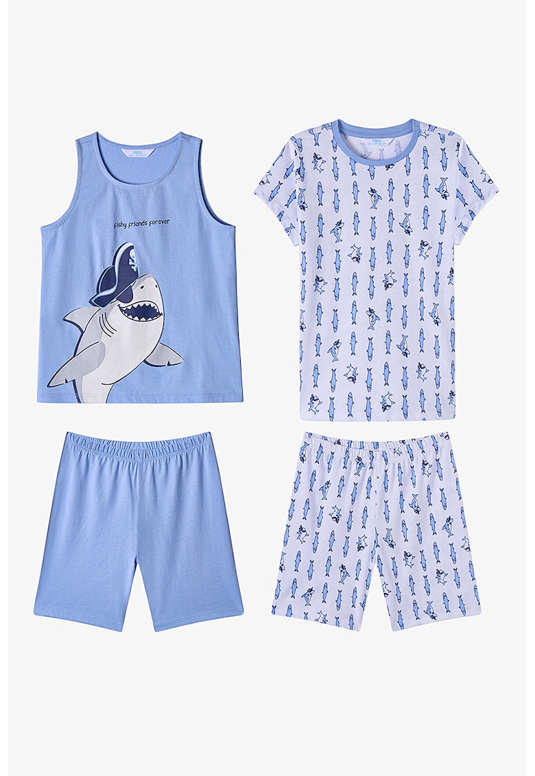 Set de pijama de bumbac - 4 piese - Albastru lavanda