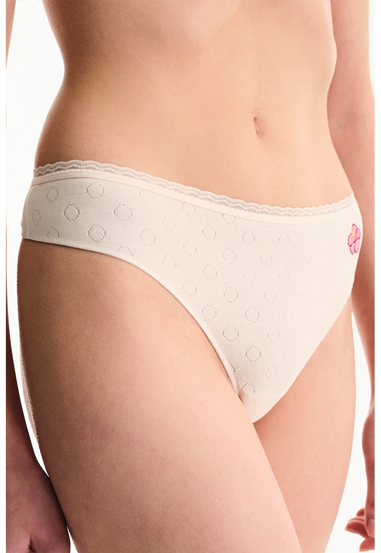 Chiloti tanga din amestec de bumbac - Alb optic