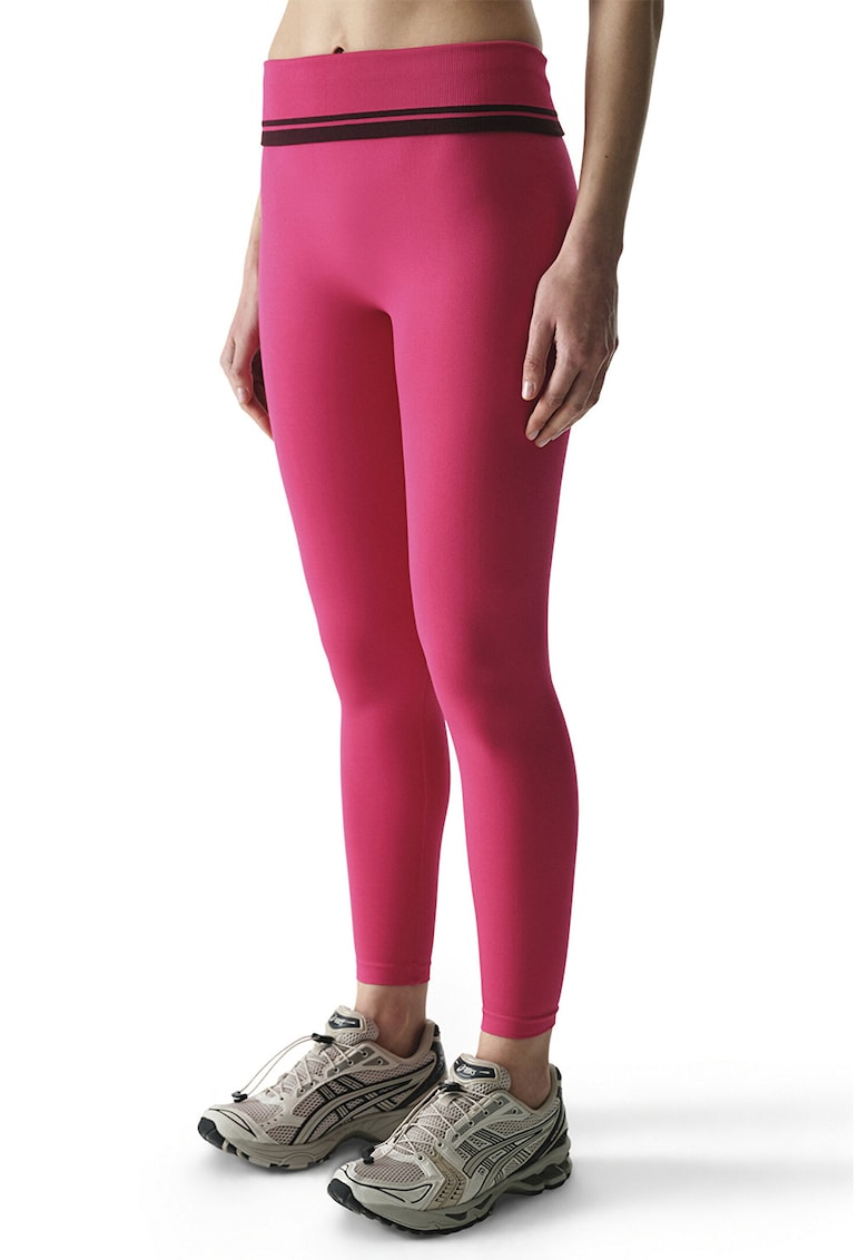 Colanti cu talie inalta si garnitura striata in talie - Roz aprins - Deep Purple -