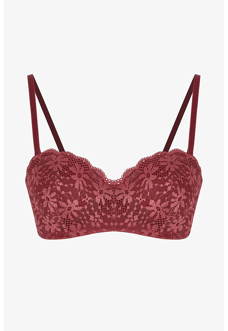Sutien balconette din dantela Lotus - Rosu inchis