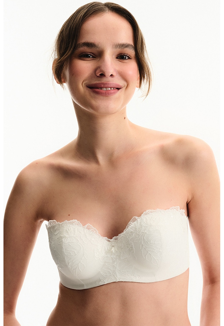 Sutien balconette cu strat exterior din dantela - Alb -
