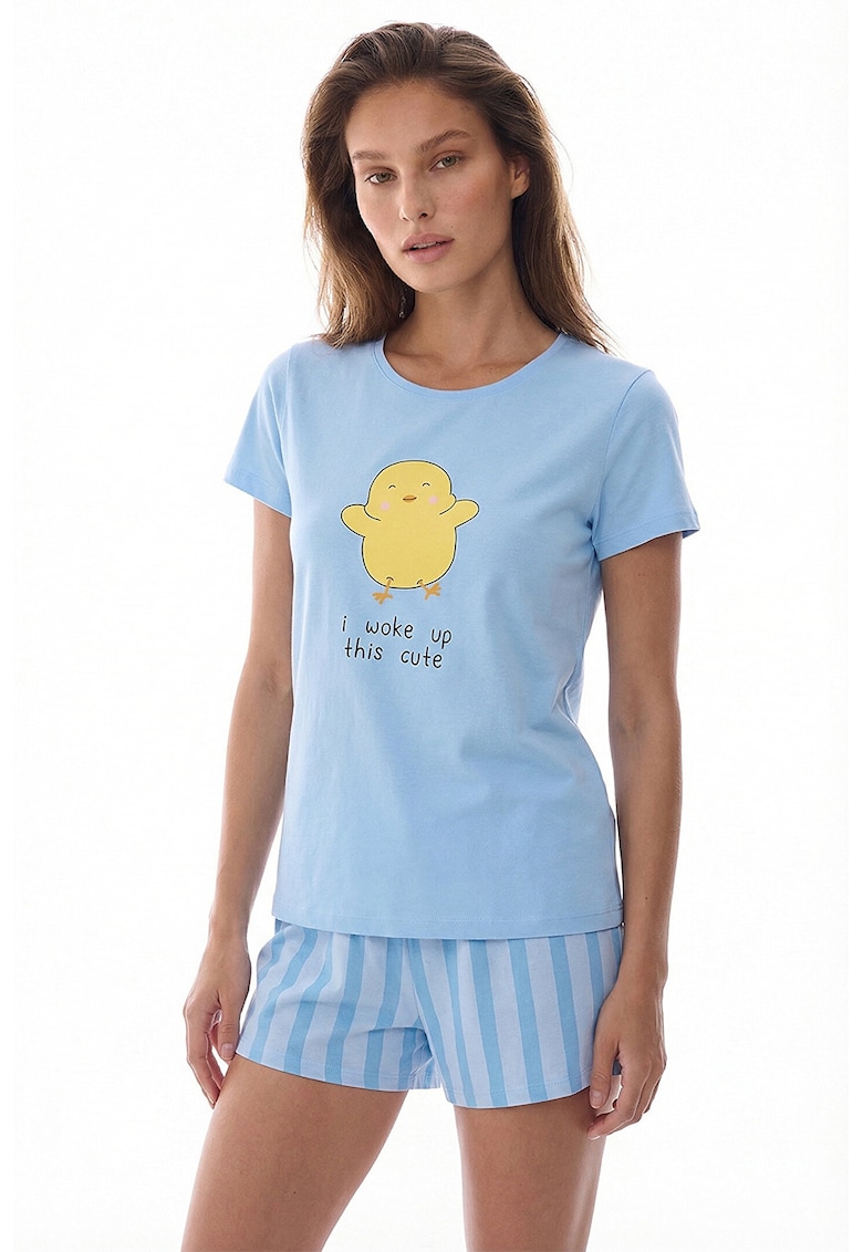 Pijama scurta cu model - Albastru pastel