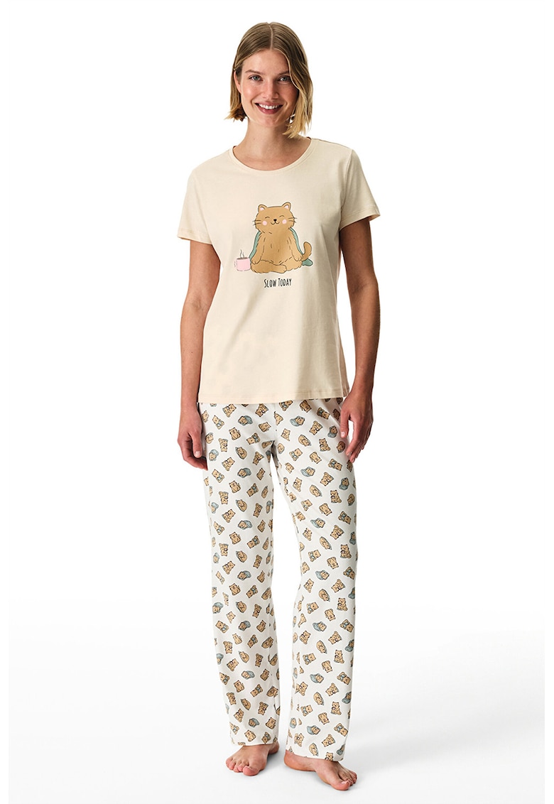 Pijama cu model pisici - Alb murdar