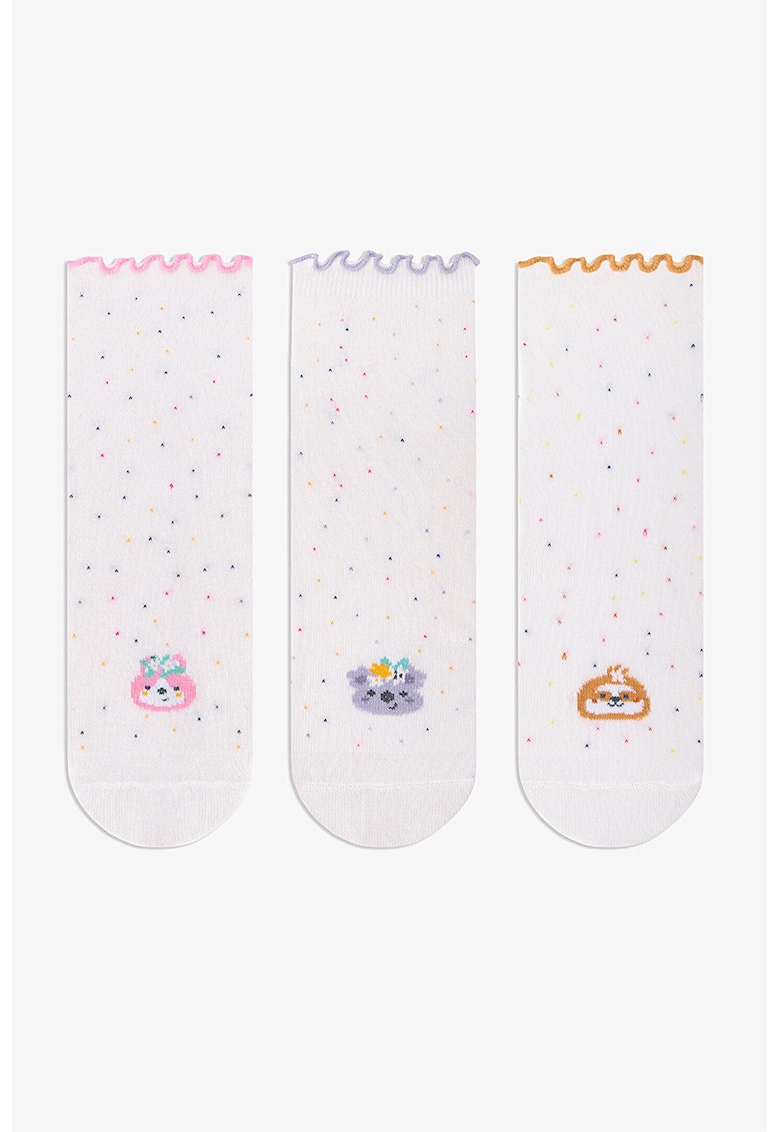 Set de sosete lungi cu model - 3 perechi - Alb - Lila -