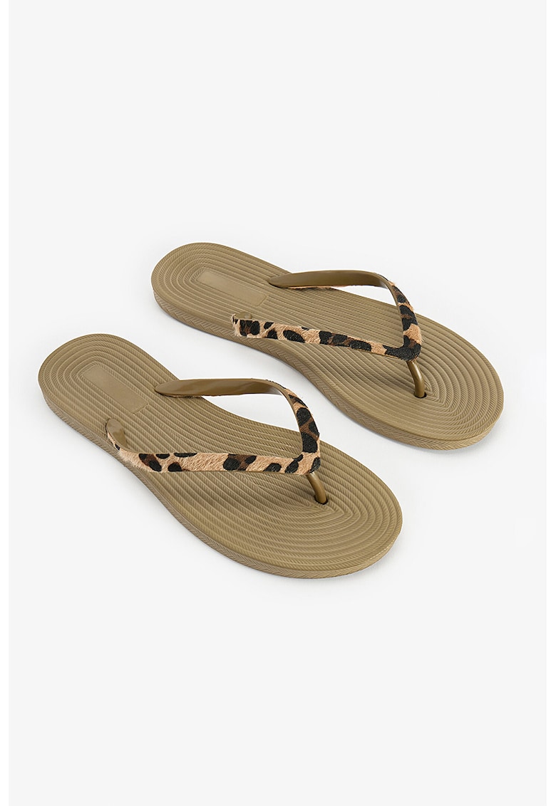 Papuci flip-flop cu animal print - Maro inchis - Maro nisip -