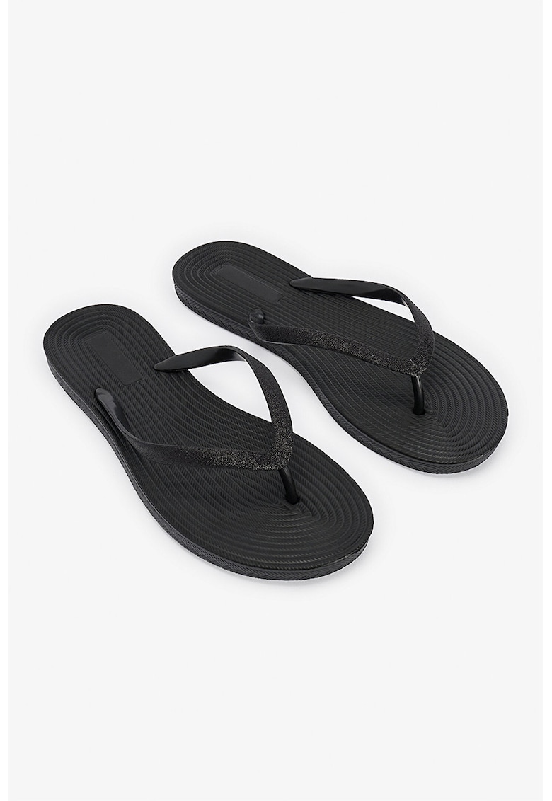 Papuci flip-flop cu aspect stralucitor - Negru