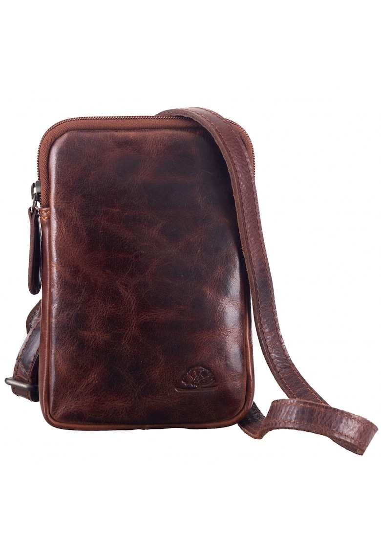 Geanta umar barbati piele naturala maro 12.5 x 18 x 3 cm - Rugged -