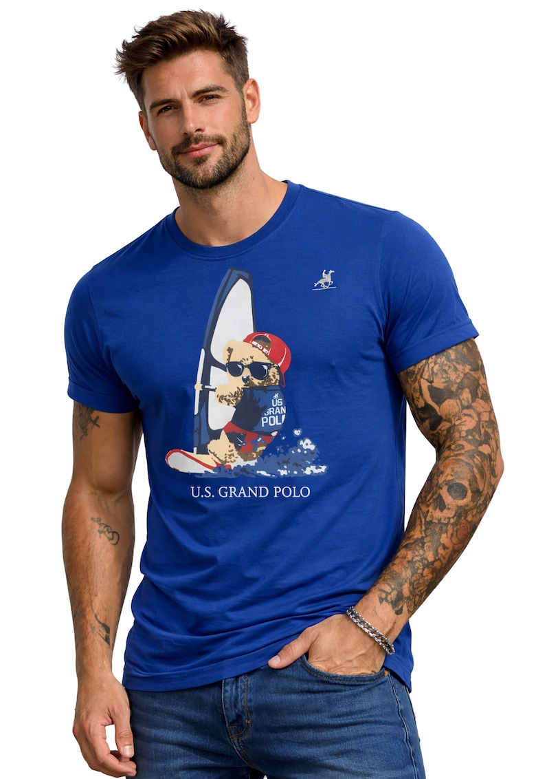 Tricou casual cu logo - Albastru