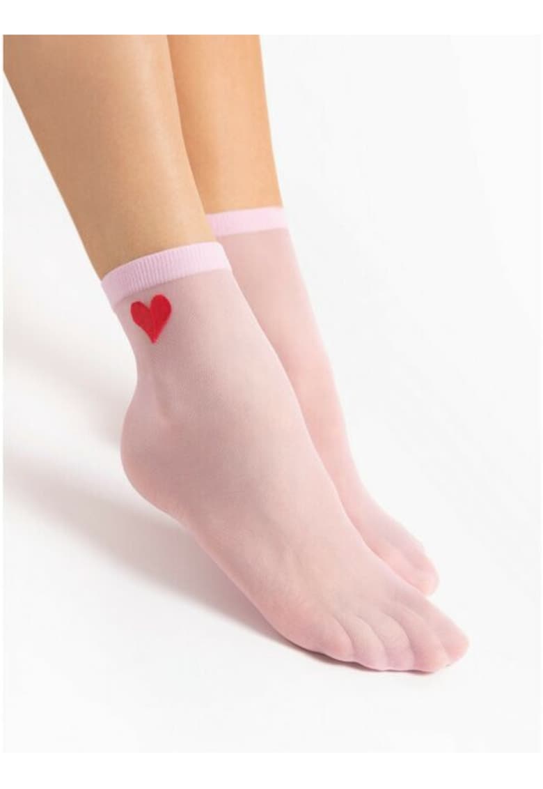 Sosete lycra rose cu inimioara rosie Cupido 20 den - Roz