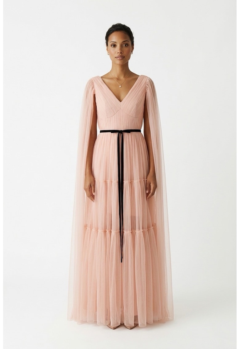 Rochie maxi din tul Sheida - Roz pudrat