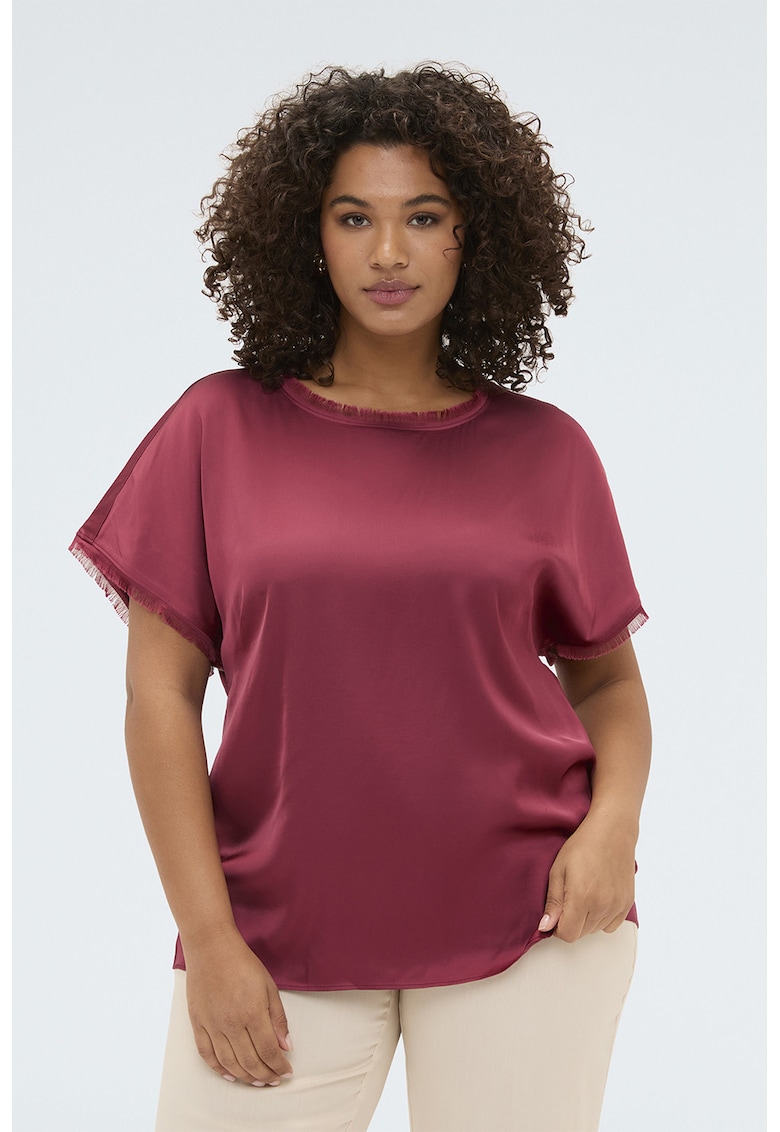 Bluza de satin cu maneci scurte - Roz zmeuriu