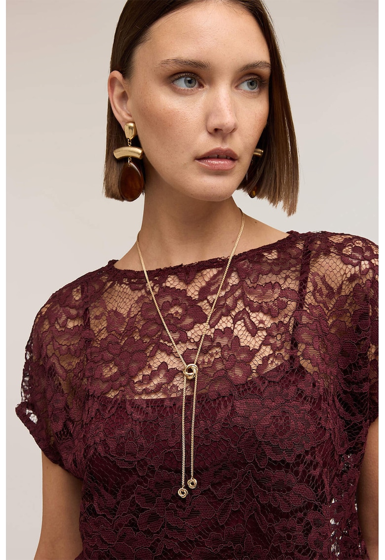 Bluza crop din dantela - Maro cognac