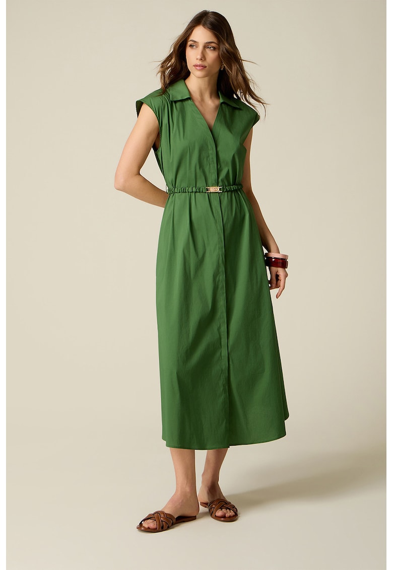 Rochie evazata cu guler ascutit - Verde