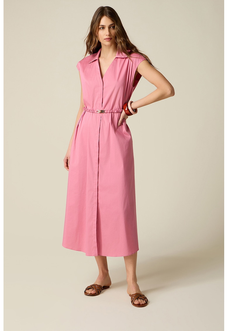 Rochie evazata cu guler ascutit - Roz pastel
