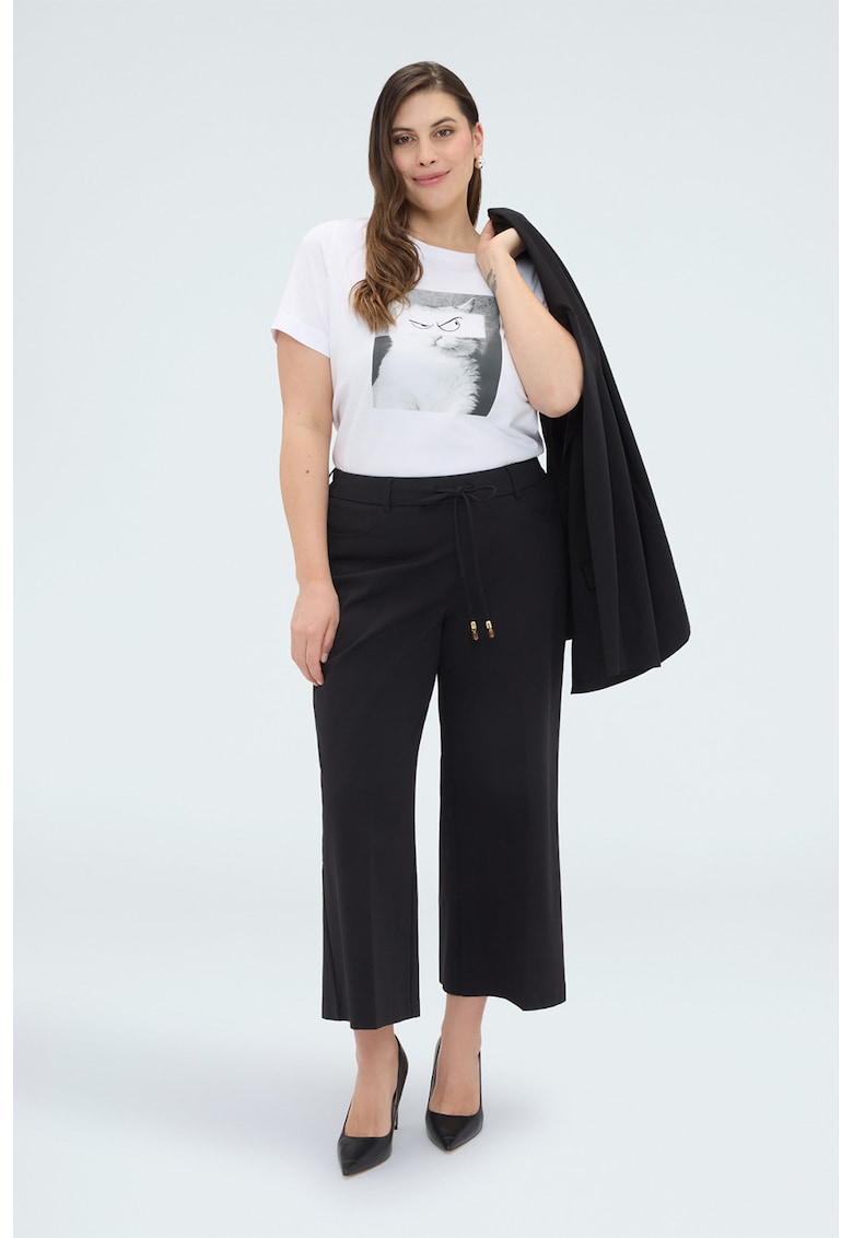 Tricou cu imprimeu si decolteu rotund - Alb/Gri inchis