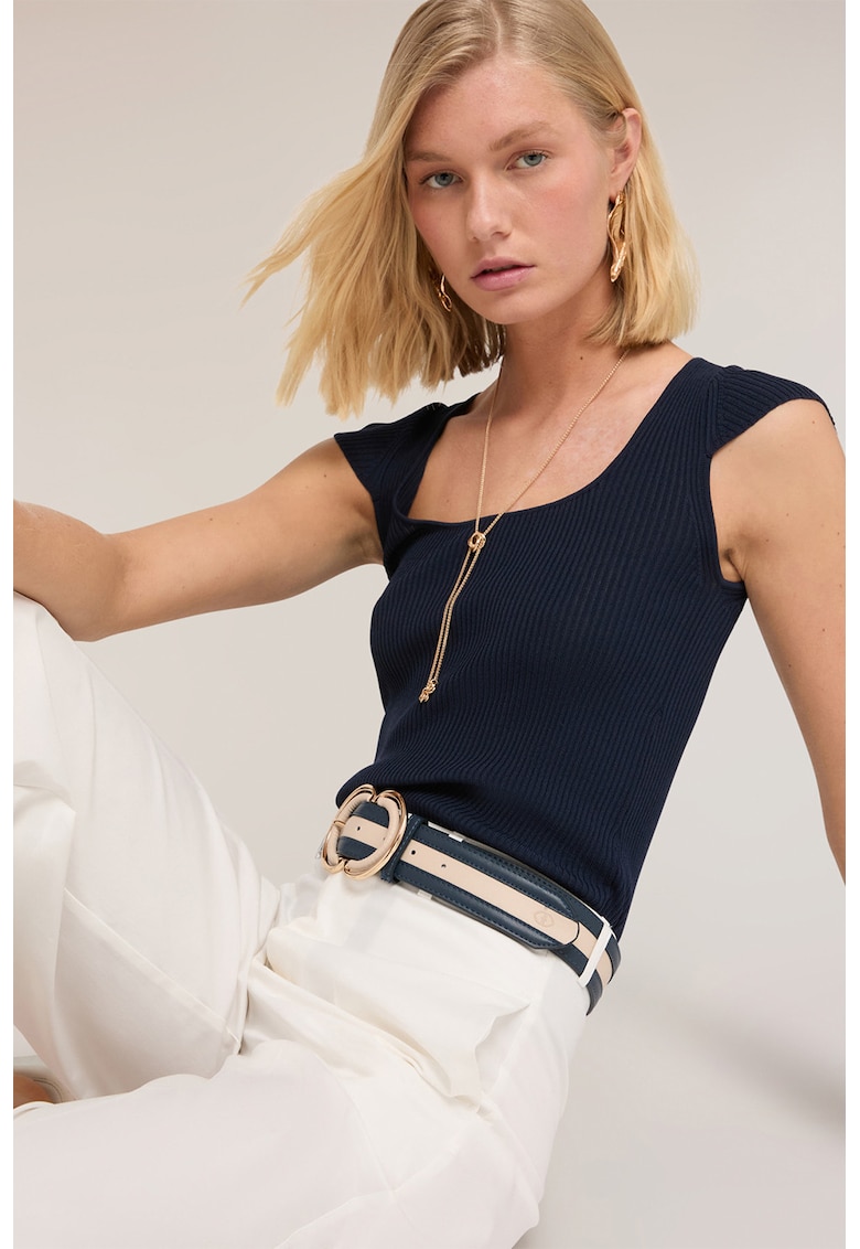 Bluza slim fit cu decolteu patrat - Bleumarin