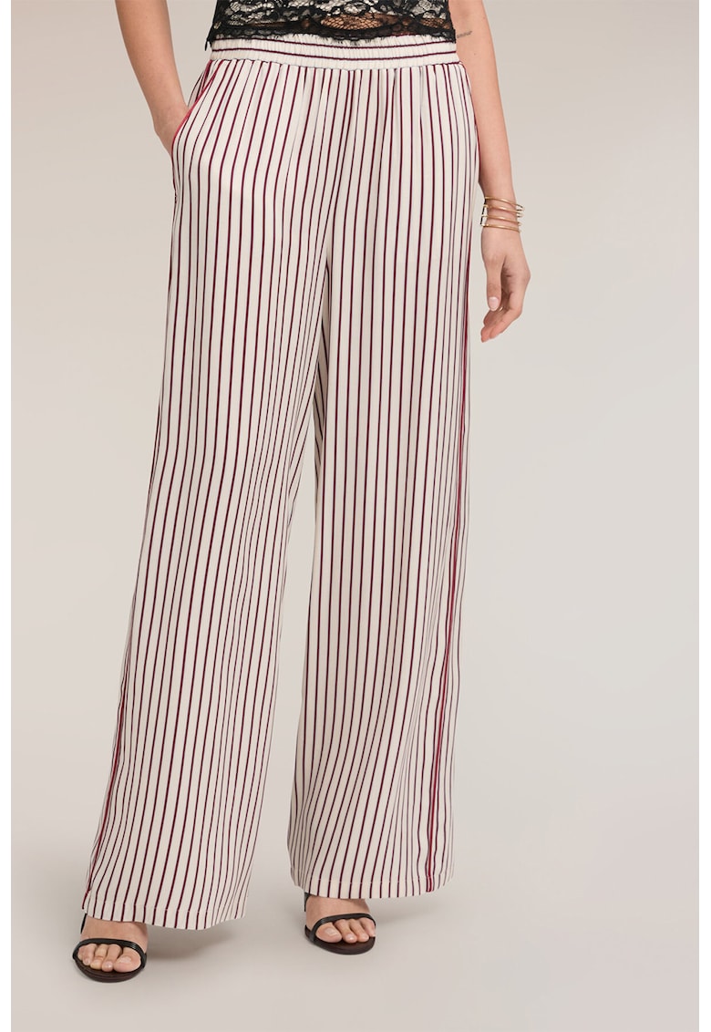 Pantaloni cu croiala ampla - dungi si buzunare - Maro cognac/Alb fildes
