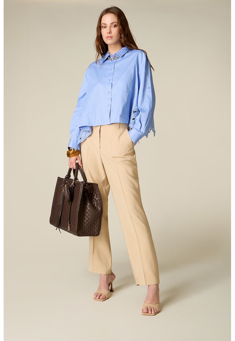 Pantaloni chino uni cu pensa - Bej