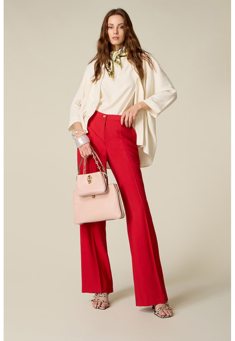 Pantaloni drepti cu talie elastica pe spate - Rosu
