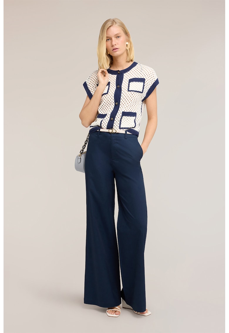 Pantaloni evazati de bumbac cu talie inalta - Bleumarin
