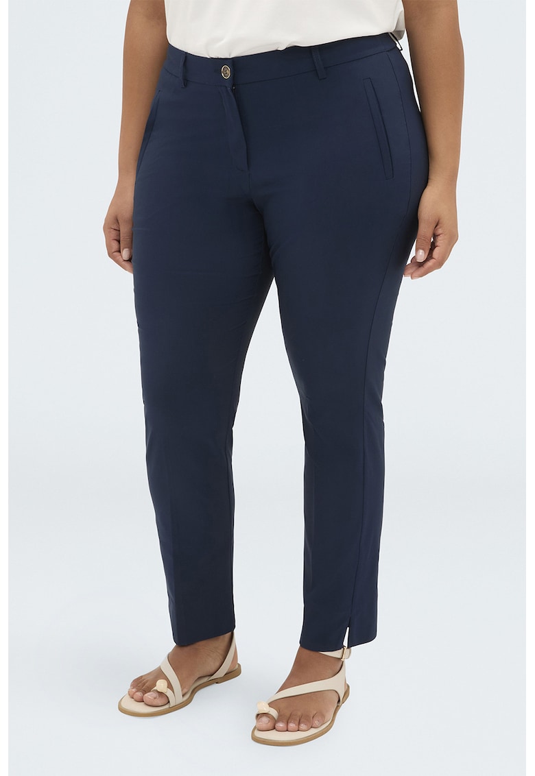 Pantaloni uni slim fit cu talie inalta - Bleumarin