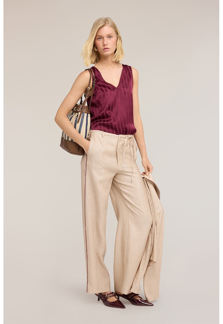 Pantaloni cu snur si talie inalta - Auriu rose