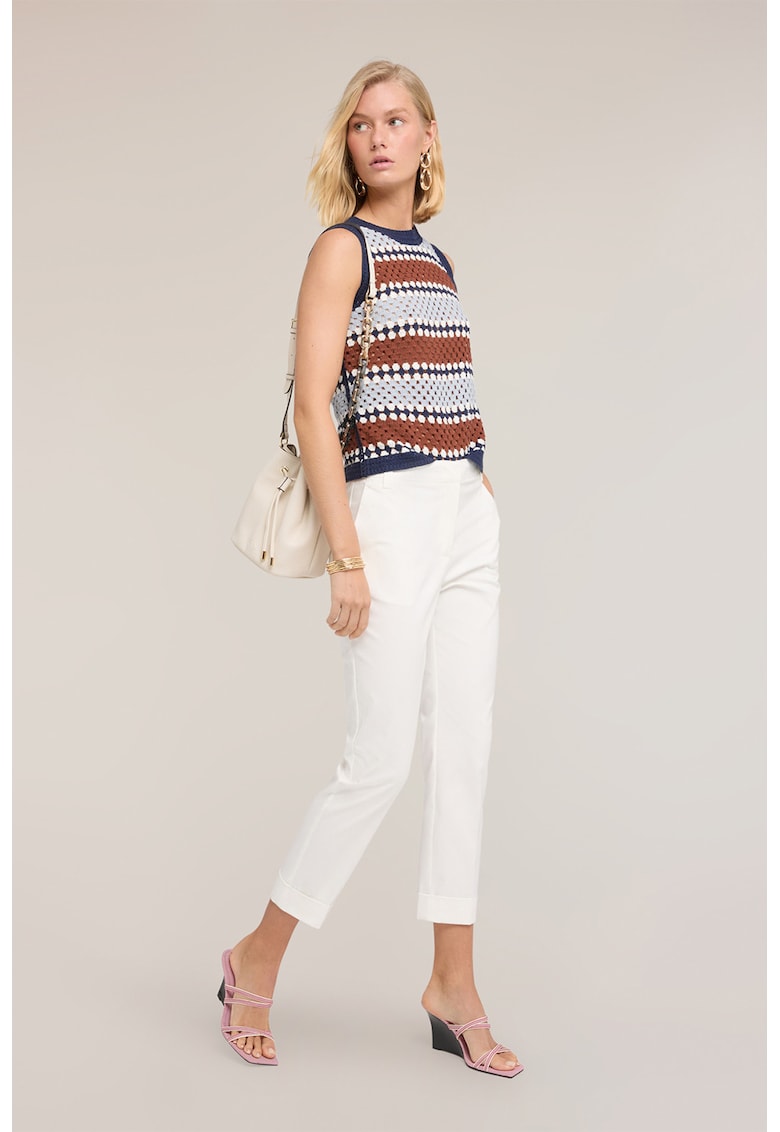 Pantaloni crop din amestec de bumbac - Alb
