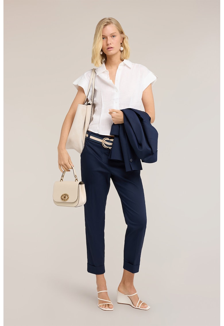 Pantaloni crop din amestec de bumbac - Bleumarin