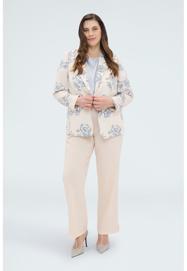 Sacou cu model floral si buzunare cu clapa - Alb fildes/Albastru prafuit