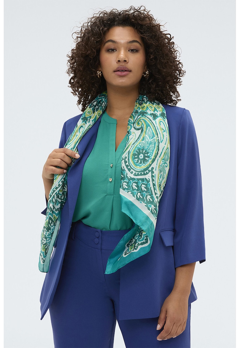 Esarfa din matase cu model - Alb/Verde masliniu/Verde persan