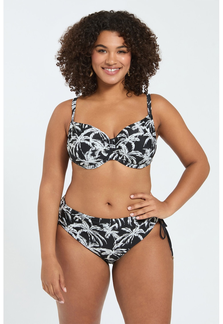 Costum de baie din doua piese cu imprimeu tropical - Alb/Negru