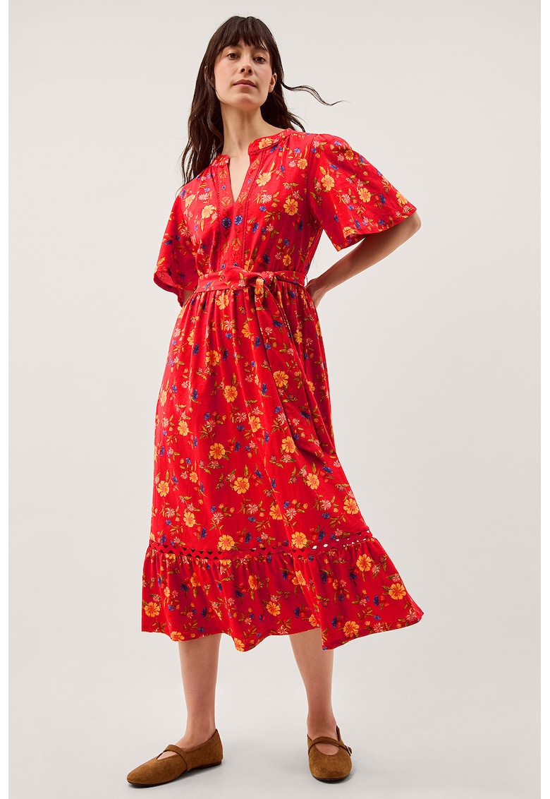 Rochie de bumbac cu model floral - Galben/Rosu vermillion/Albastru