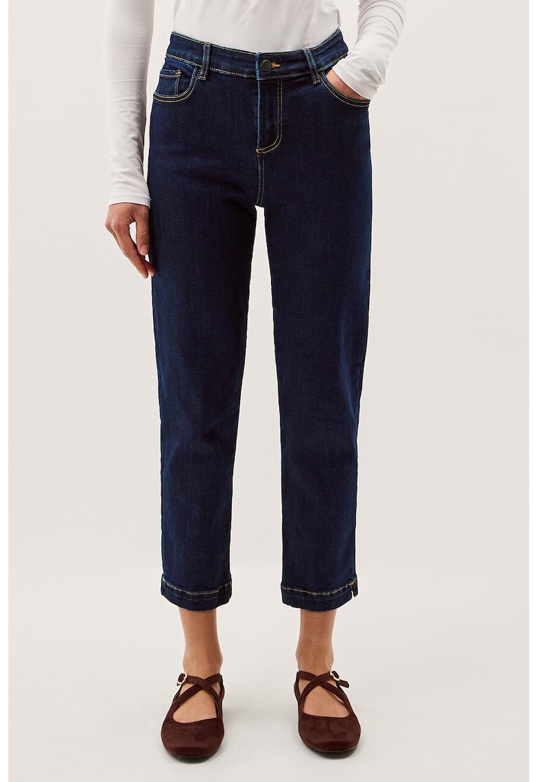 Blugi crop cu talie medie - Bleumarin