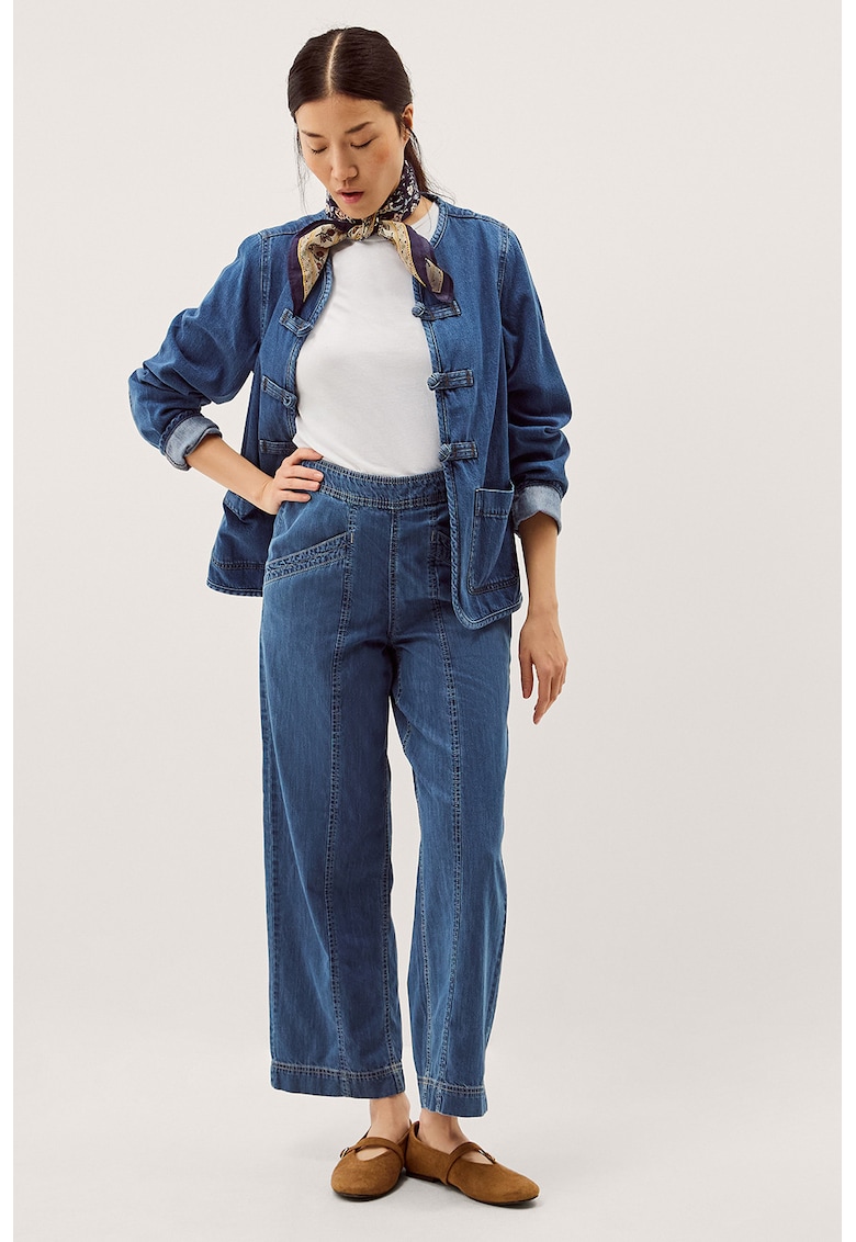Pantaloni ampli cu talie elastica - Albastru inchis