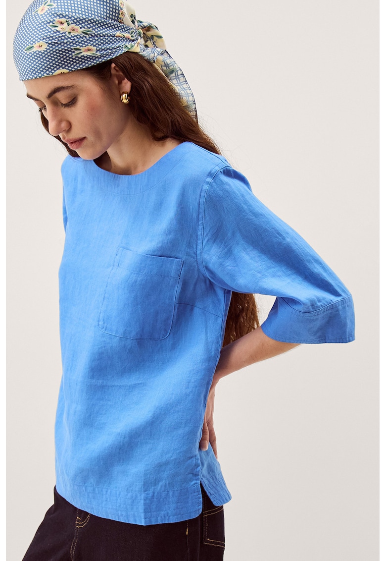 Bluza de in cu buzunar pe piept - Albastru glaciar
