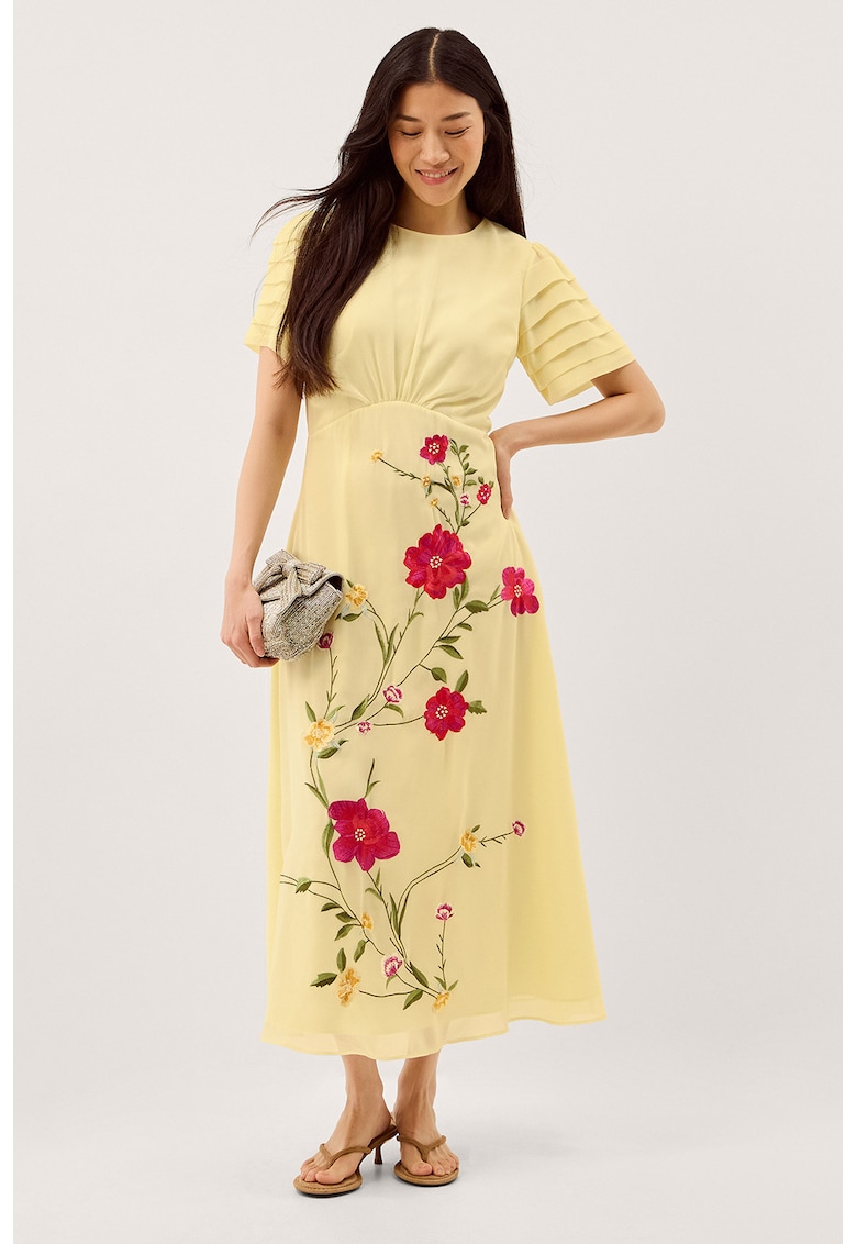 Rochie lunga dreapta - Verde/Roz zmeuriu/Galben pai