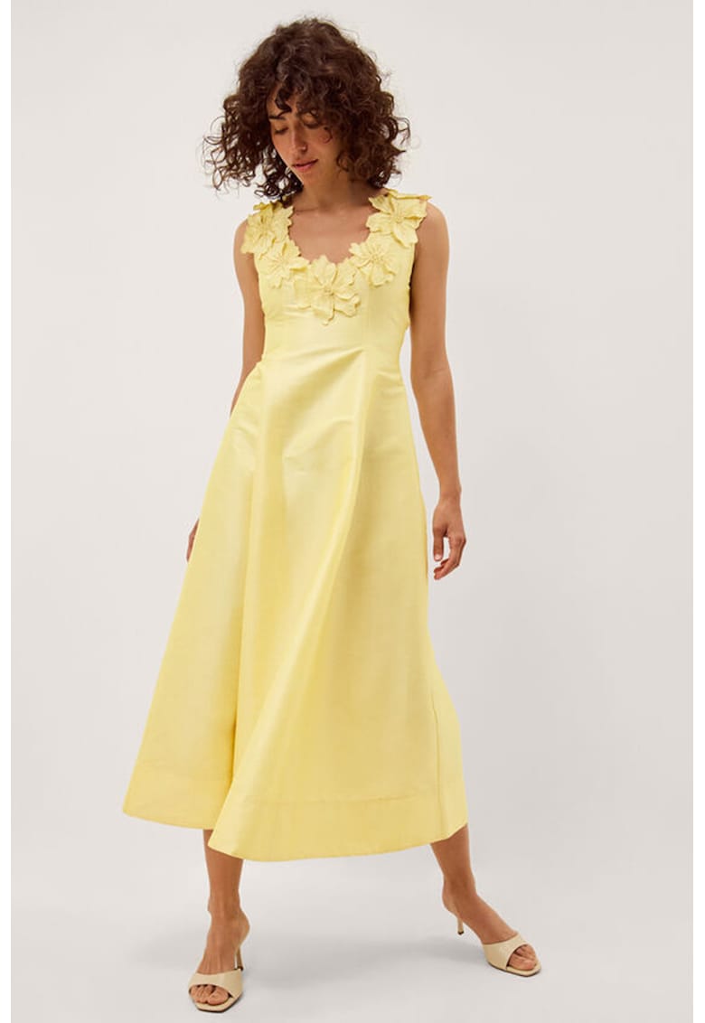 Rochie lunga cu aplicatii florale Phoebe - Galben pai