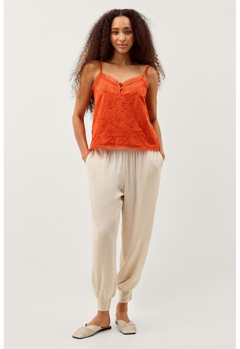 Top cu model floral brodat Rosie - Portocaliu mandarina